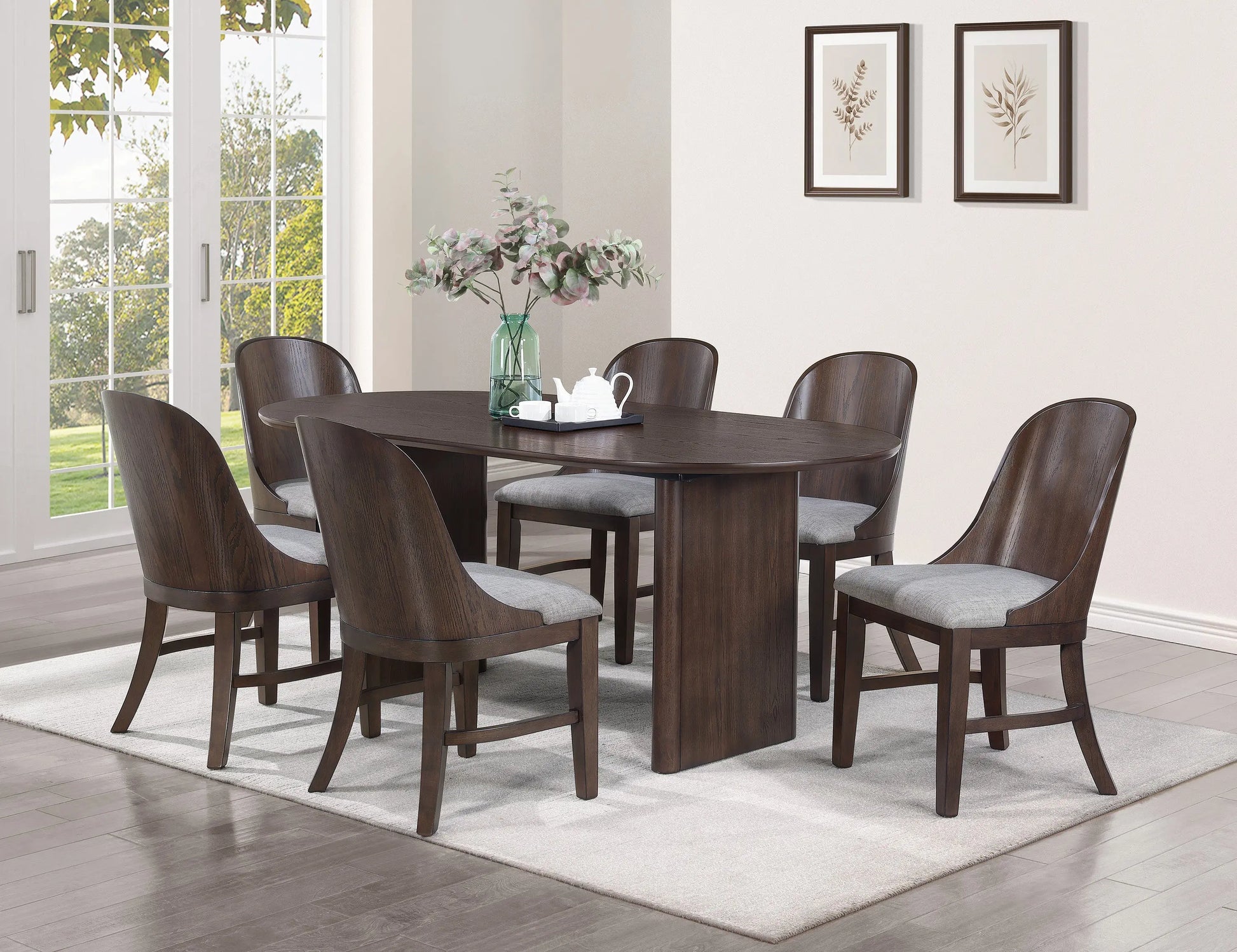 Cullen Espresso Oval Dining Set Crown Mark