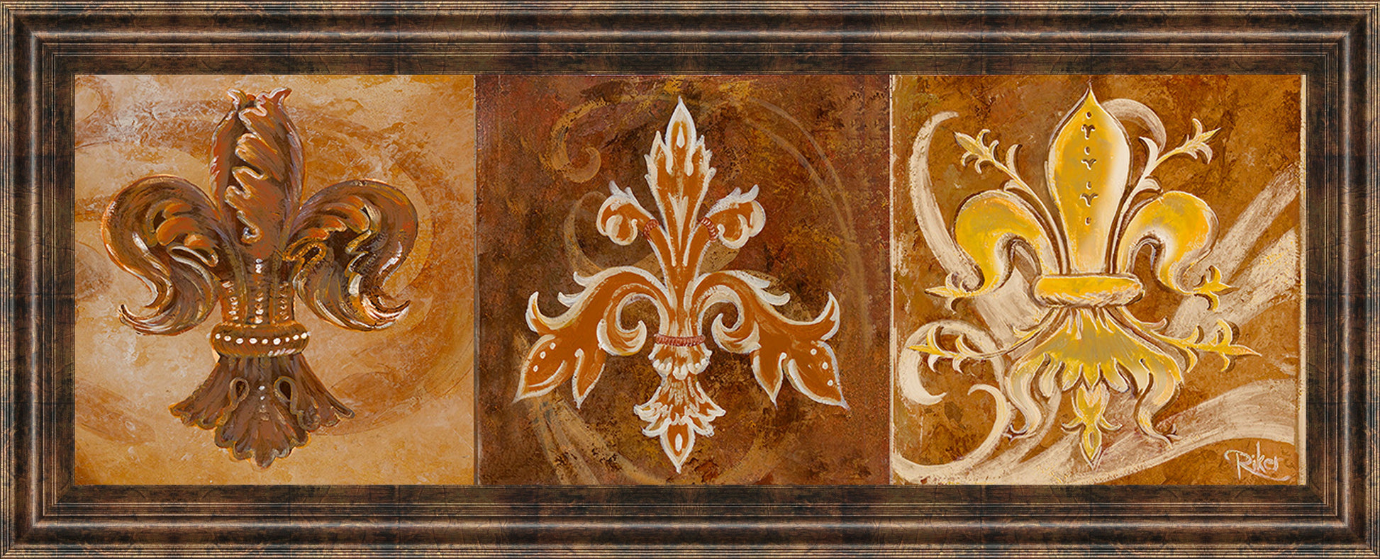 Fleur De Lis Trio Il By Thomas Riker - Framed Print Wall Art - Dark Brown Classy Art