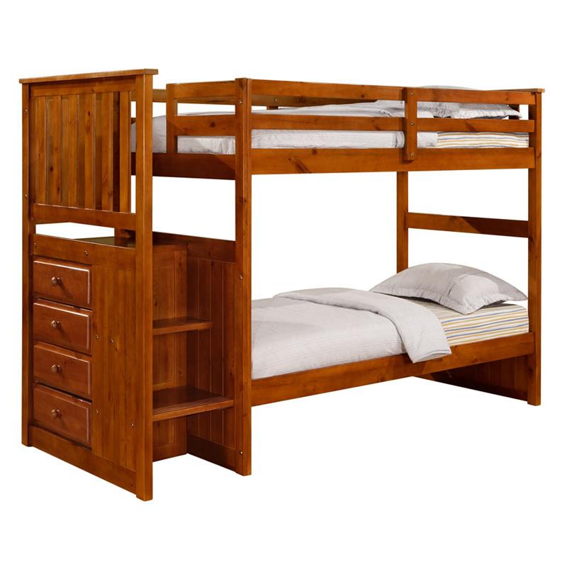 Donco Trading Company Kids Beds Bunk Bed 820E - Twin/Twin Mission Stairway Bunkbed Donco Trading Company