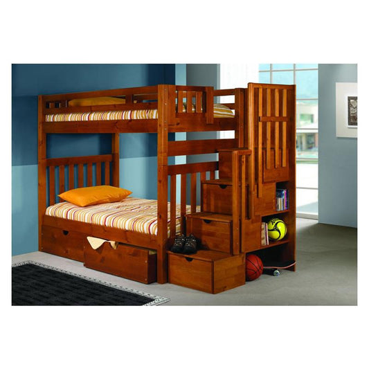 Donco Trading Company Kids Beds Bunk Bed 200H - Twin/Twin Tall Mission Stairway Bunkbed Donco Trading Company