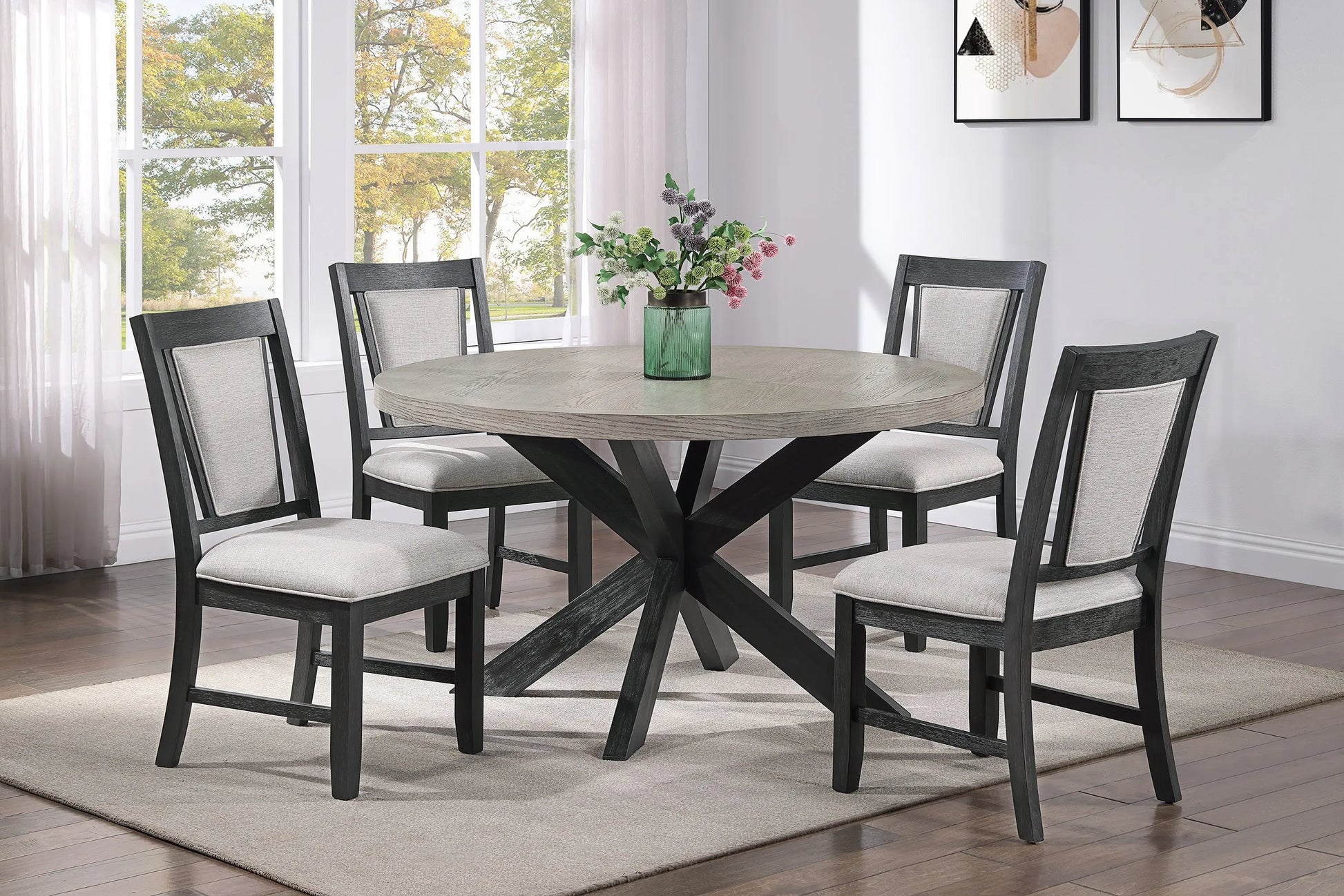 Stevens Charcoal Black/Light Gray Round Dining Set Crown Mark