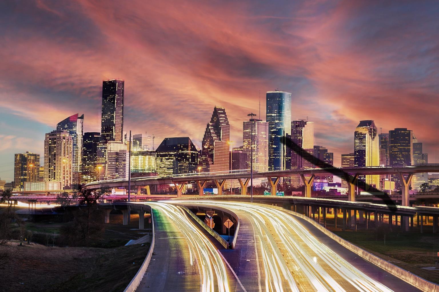 Tempered Glass With Foil - Houston At Dusk - Purple Classy Art