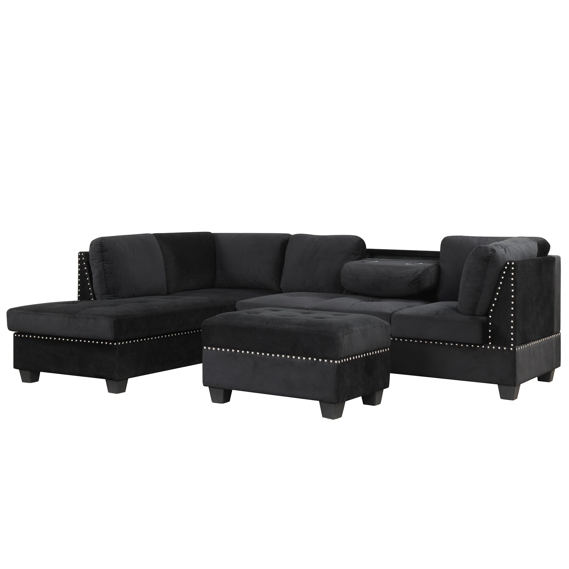 104.5" Reversible Sectional Sofa Space Saving with Storage Ottoman Rivet Ornament L-
shape Couch for Small or Large Space Dorm Apartment,Black(Old:SG000406AAA) House to Home Furnishings LLC