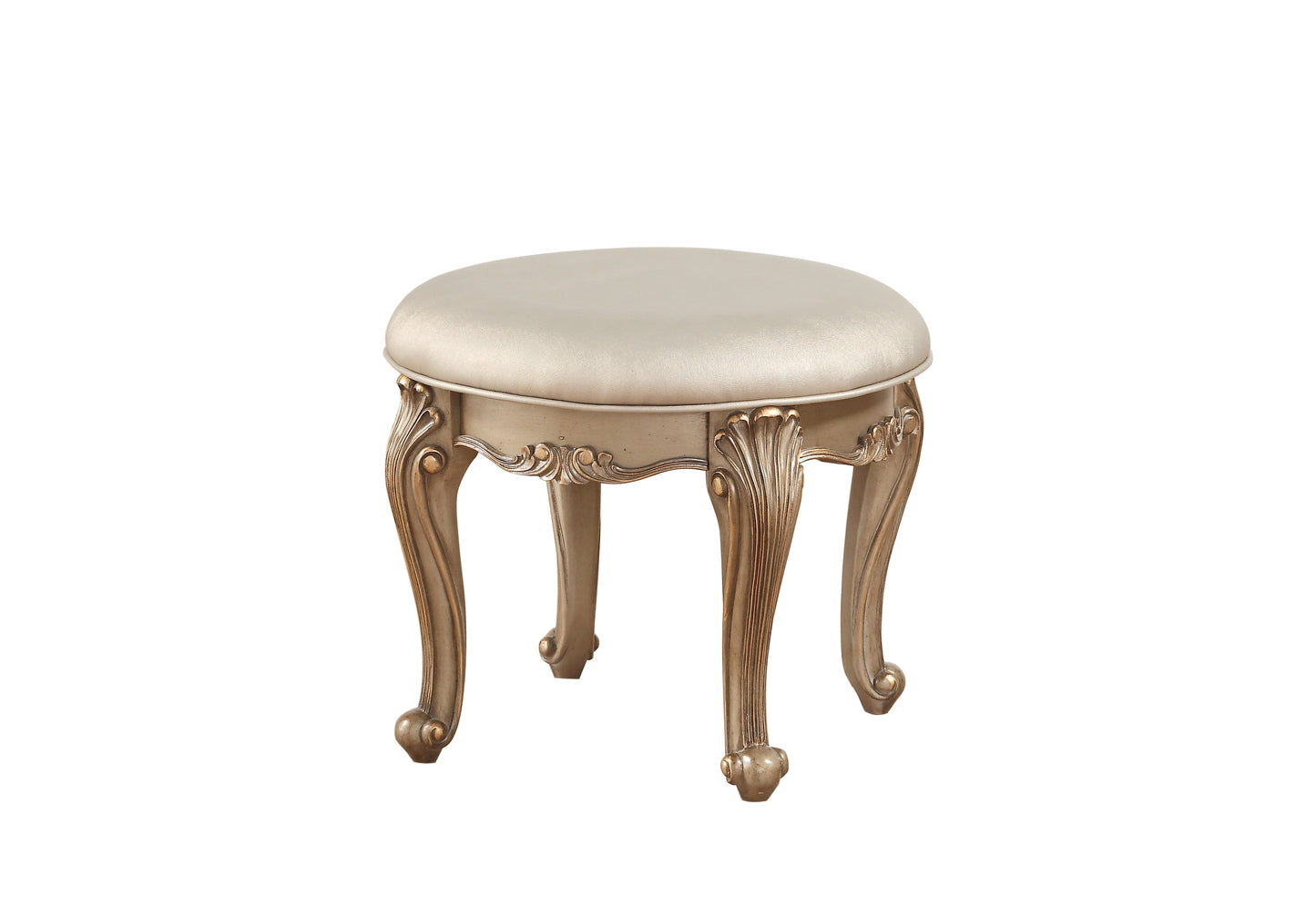 Orianne Champagne PU & Antique Gold Vanity Stool ACME East