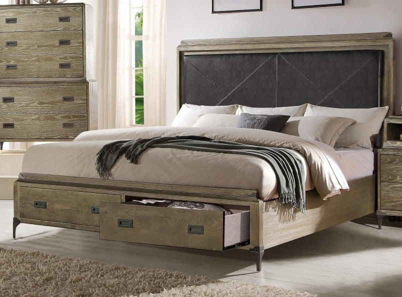 Acme Athouman Queen Panel Storage Bed in Weathered Oak 23920Q ACME East