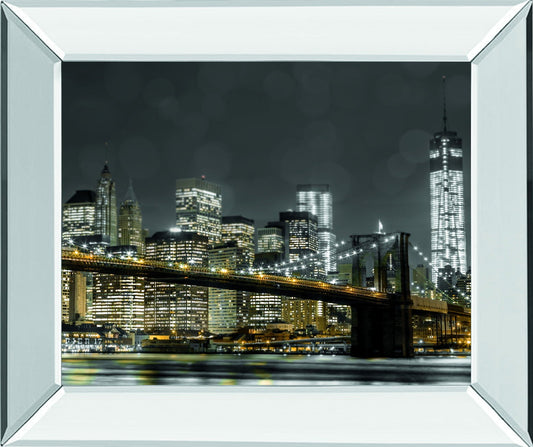 Newyork Lights By Frank, A. - Mirror Framed Print Wall Art - Dark Gray Classy Art