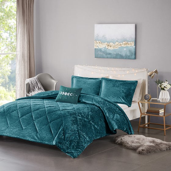 Velvet Comforter Set Teal Twin XL Olliix.com