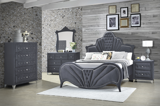 Dante Gray Velvet Eastern King Bed ACME East