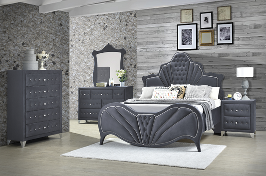 Dante Gray Velvet Queen Bed ACME East