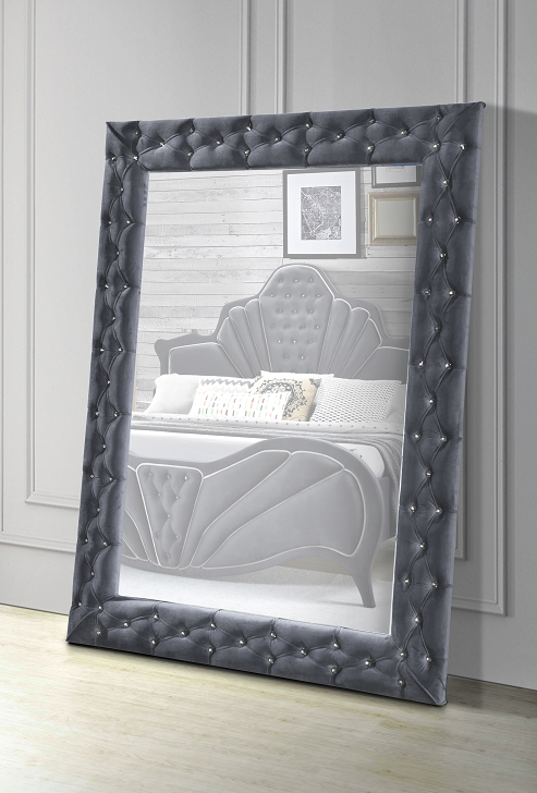 Dante Gray Velvet Accent Floor Mirror ACME East