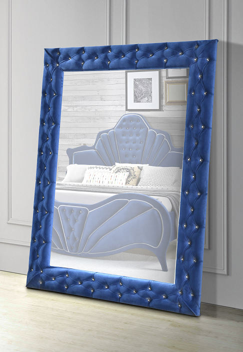 Dante Blue Velvet Accent Floor Mirror ACME East