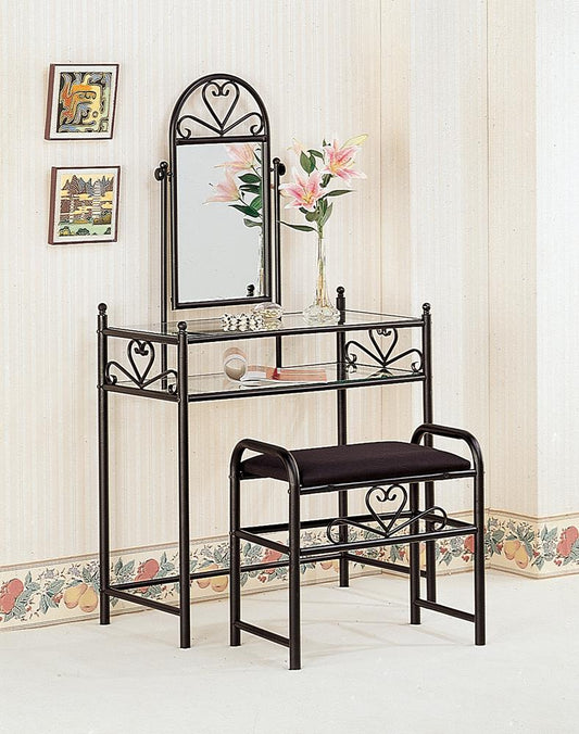 Traditional Black Vanity With Glass Top and Fabric Stool Coaster Z2 Premium