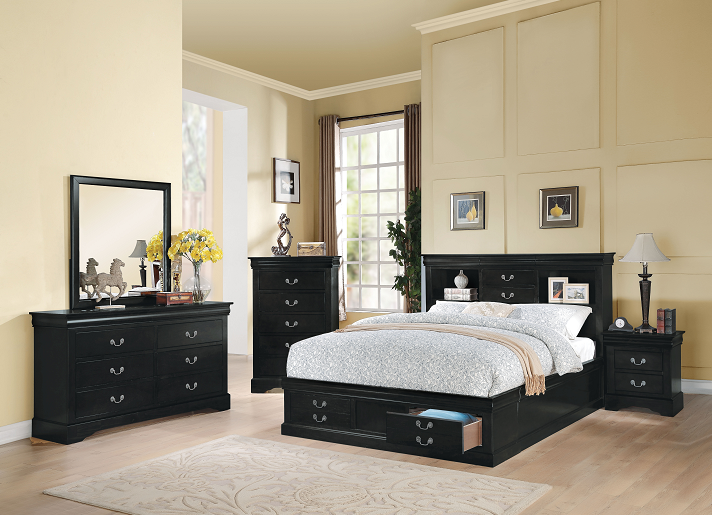 Louis Philippe III Black Queen Bed ACME East