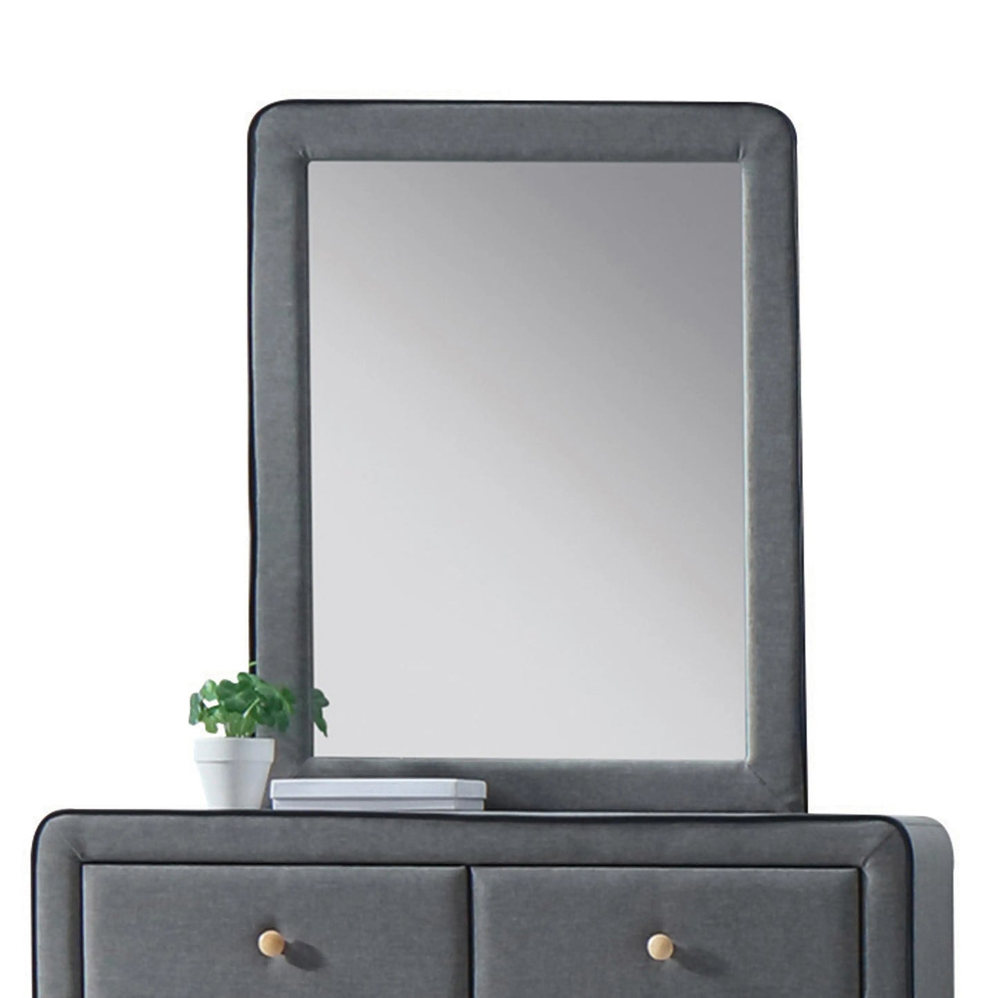 Valda Light Gray Fabric Mirror ACME East