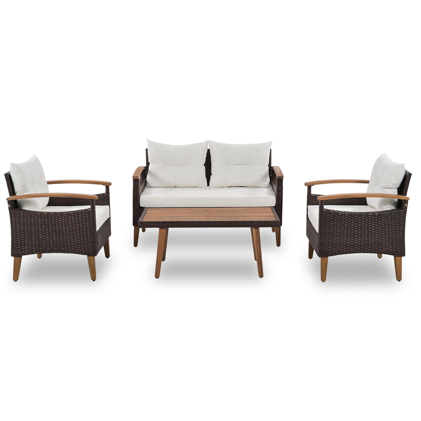 GO 4-Piece Garden Furniture,  Patio Seating Set, PE Rattan Outdoor Sofa Set, Wood Table and Legs, Brown and Beige House to Home Furnishings LLC