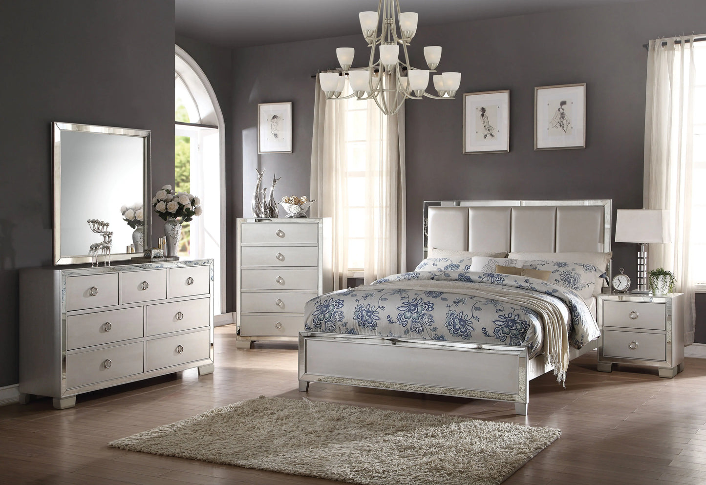 Voeville II Platinum PU & Platinum Queen Bed ACME East