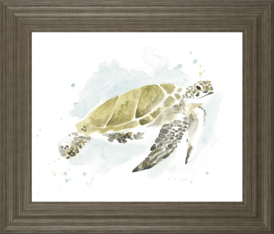 22x26 Watercolor Sea Turtle Study I By June Erica Vess - Dark Green Classy Art