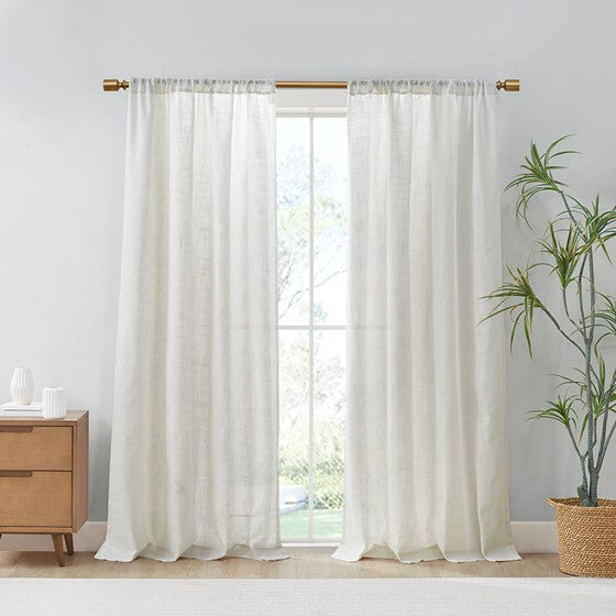 Linen Blend Light Filtering Curtain Panel Pair White Olliix.com