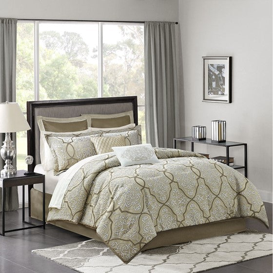 12 Piece Comforter Set with Cotton Bed Sheets Gold King Olliix.com