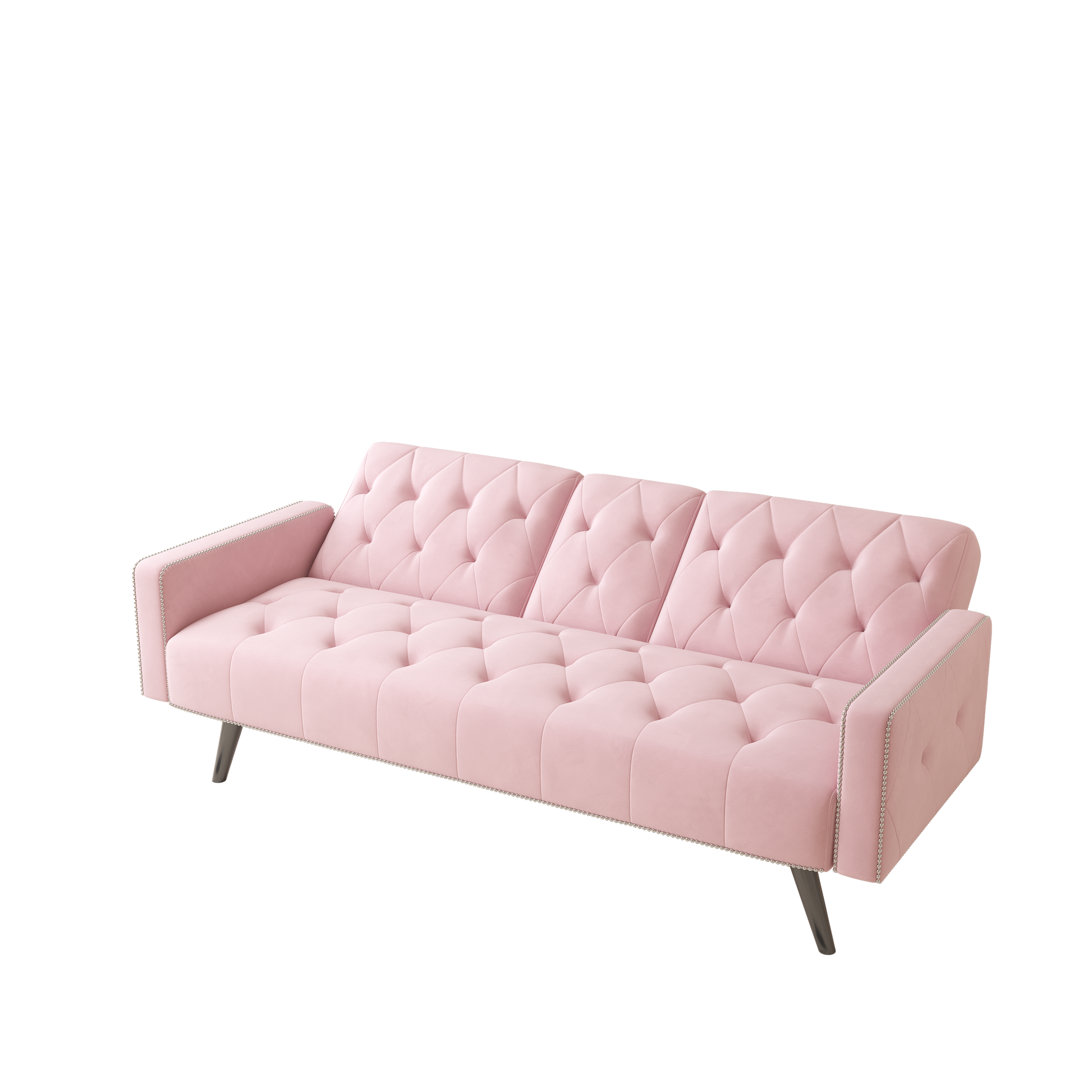 1730 Sofa Bed Armrest with Nail Head Trim with Two Cup Holders 72" Premium Pink Velvet  Sofa for Small Spaces House to Home Furnishings LLC