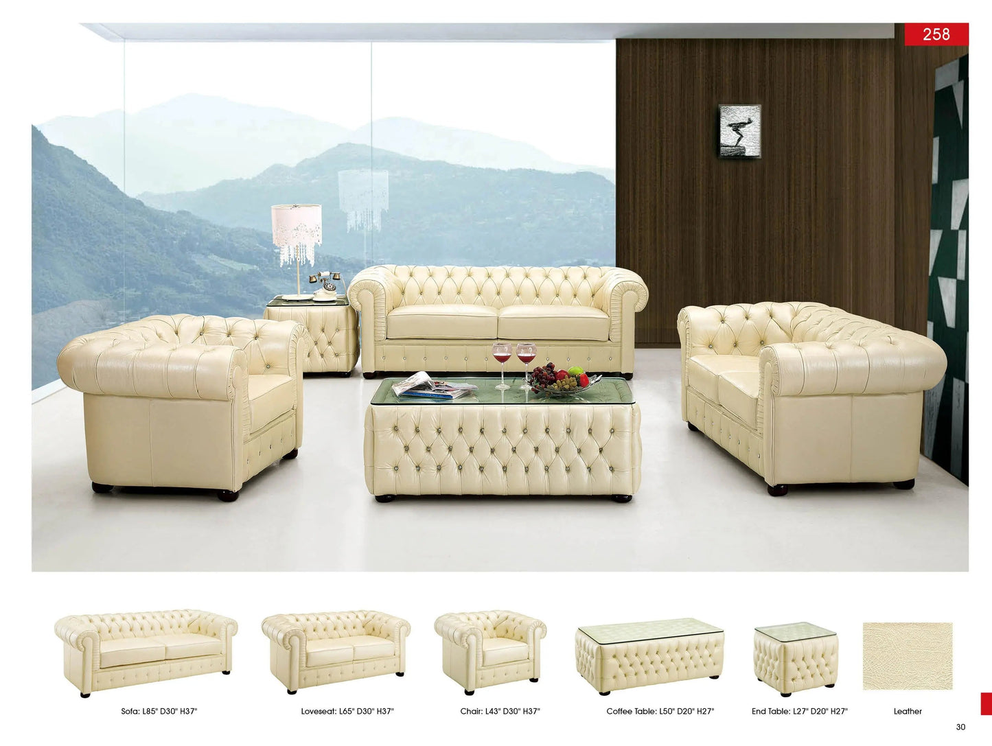 258 Contemporary Sofa and Loveseat in Ivory Color by ESF Furniture ESF Furniture