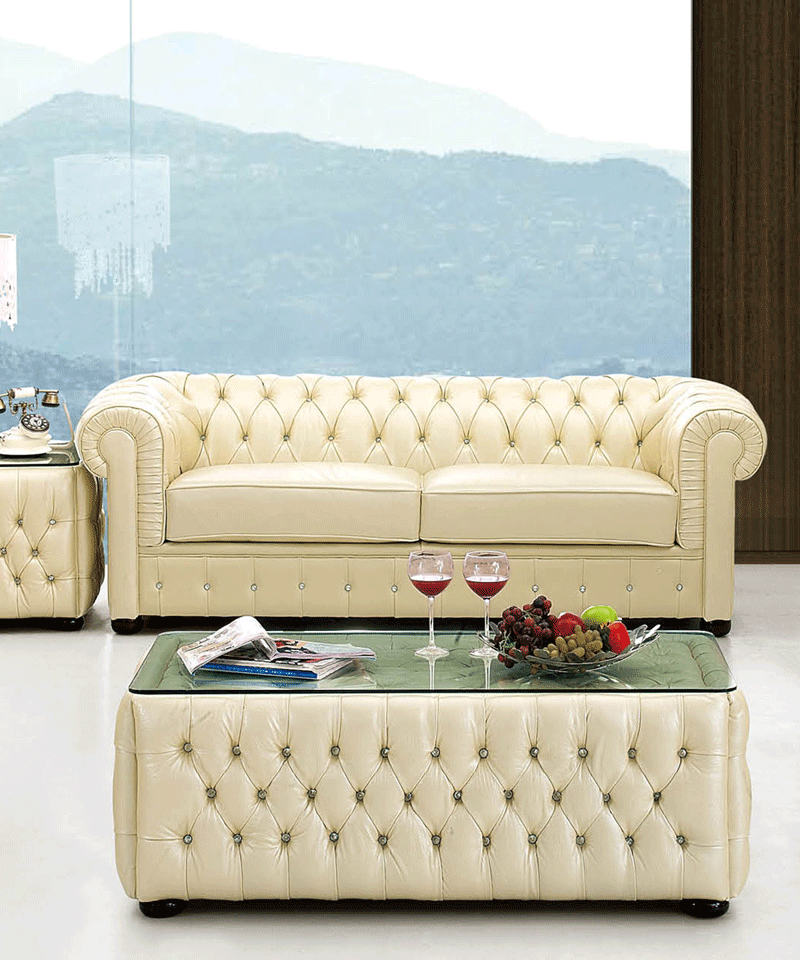 ESF Furniture - 258 Modern Leather Sofa in Ivory - 2583 ESF Furniture