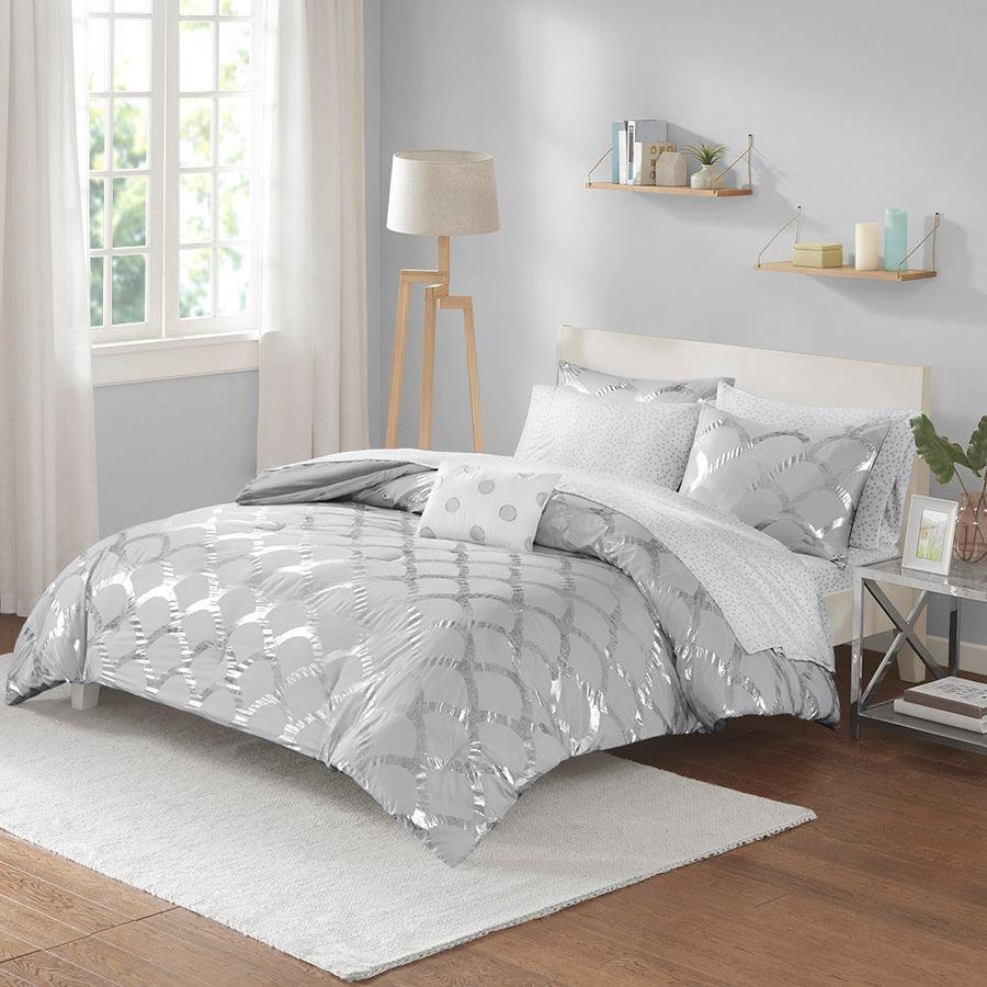 26 " W Lorna Comforter and Sheet Set Gray Queen Olliix.com