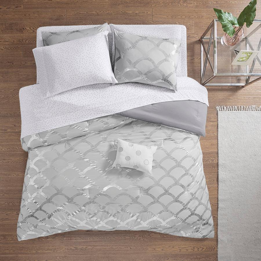 26 " W Lorna Comforter and Sheet Set Gray Queen Olliix.com