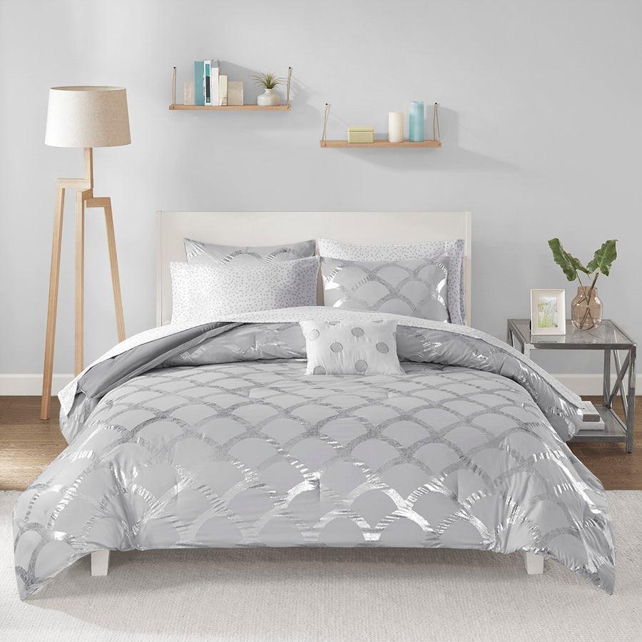 26 " W Lorna Comforter and Sheet Set Gray Queen Olliix.com