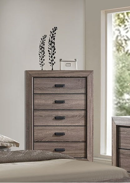 Acme Lyndon 5-Drawer Chest in Weathered Gray Grain 26026 ACME East