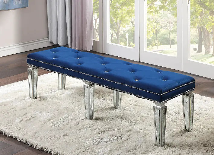 Varian Blue Velvet & Mirrored Bench ACME East