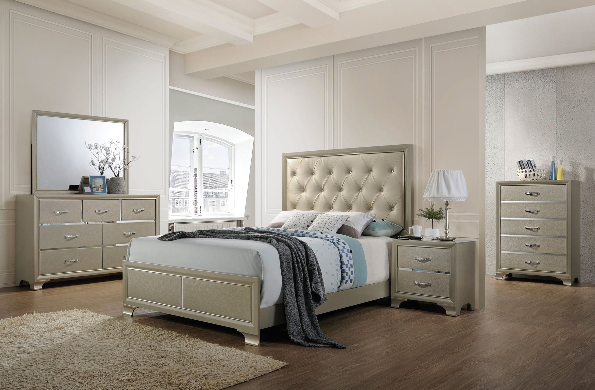 Carine PU & Champagne Queen Bed ACME East