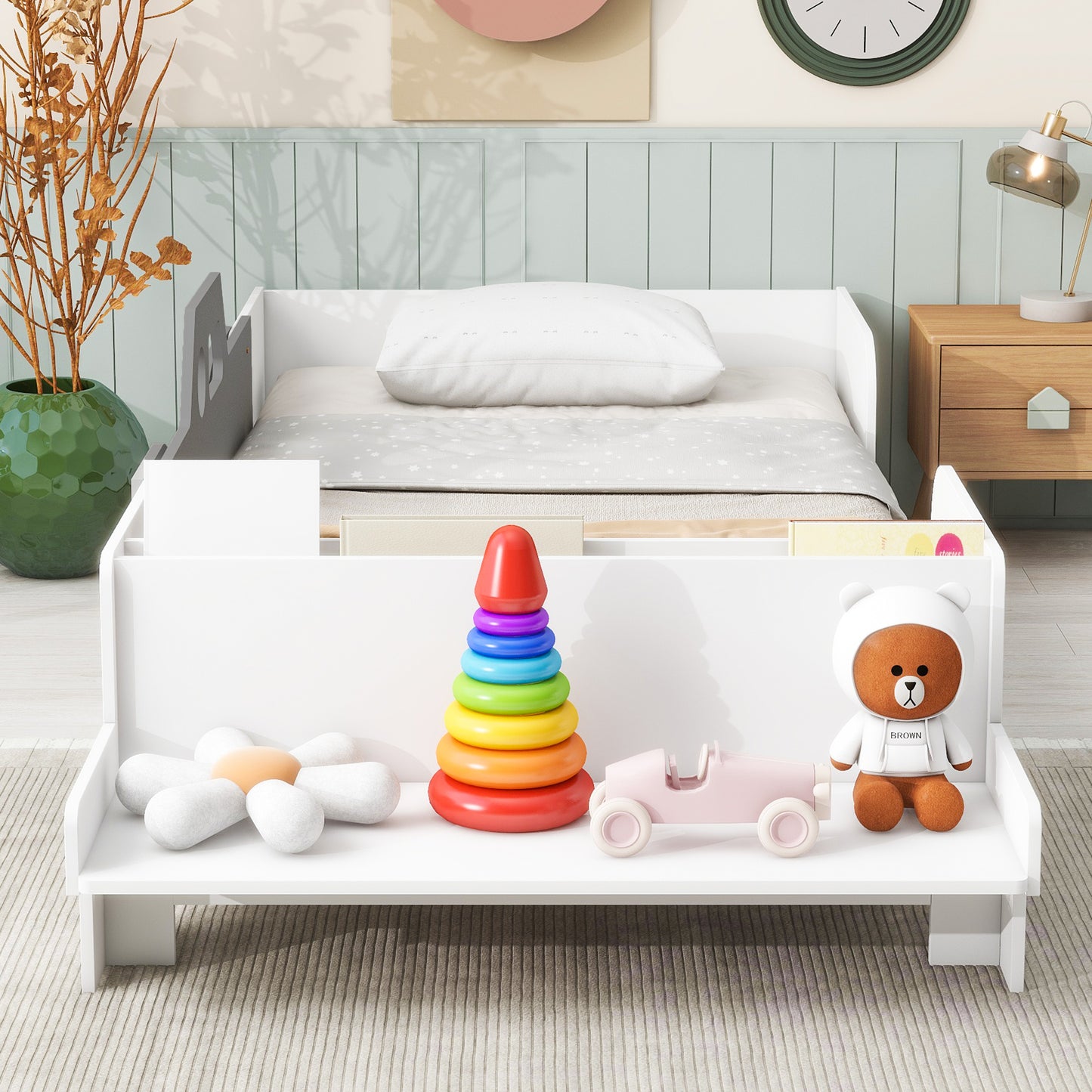 Car-Shaped Twin Wood Bed with Bench,White House to Home Furnishings LLC