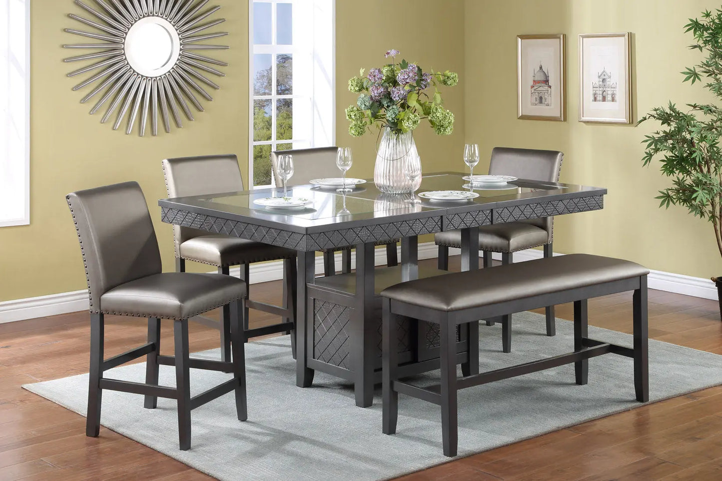 Bankston Gray Counter Height Dining Set Crown Mark