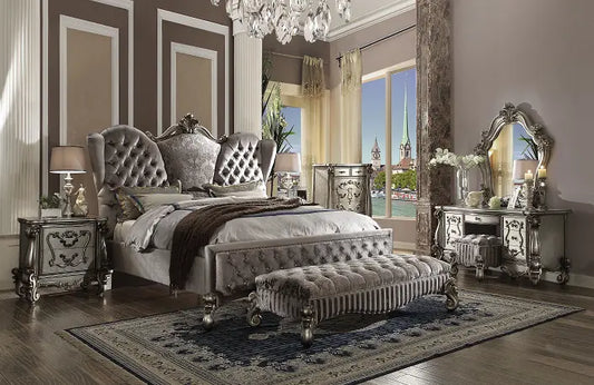 Versailles Velvet & Antique Platinum Eastern King Bed ACME East