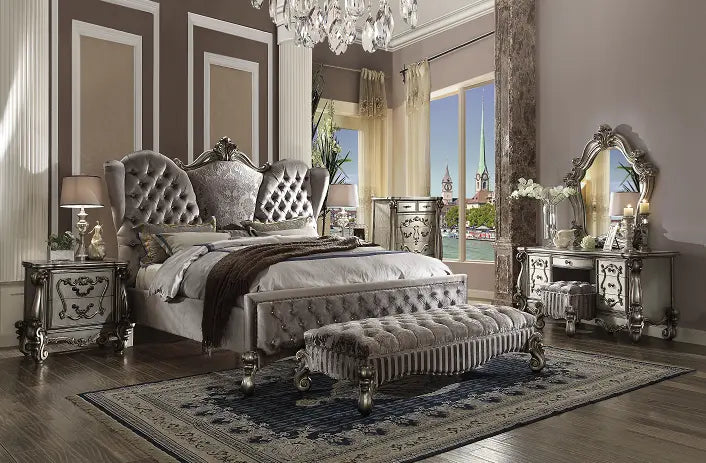 Versailles Velvet & Antique Platinum Queen Bed ACME East