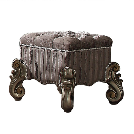 Versailles Fabric & Antique Platinum Vanity Stool ACME East