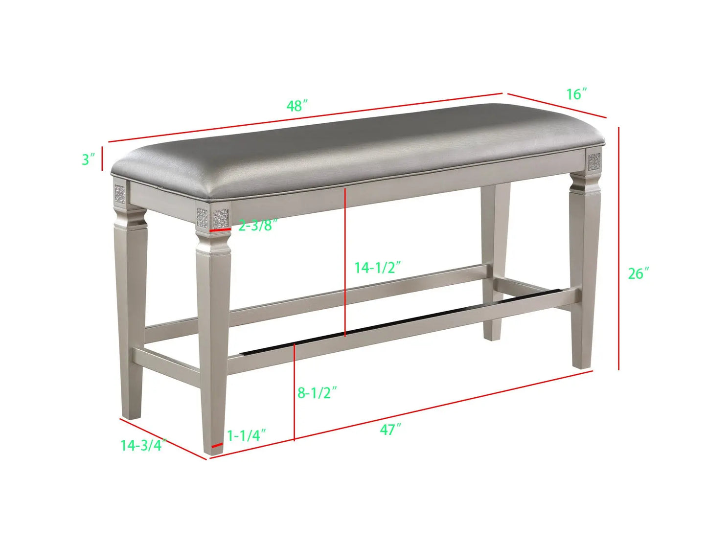 Klina Silver Champagne Counter Height Dining Bench Crown Mark