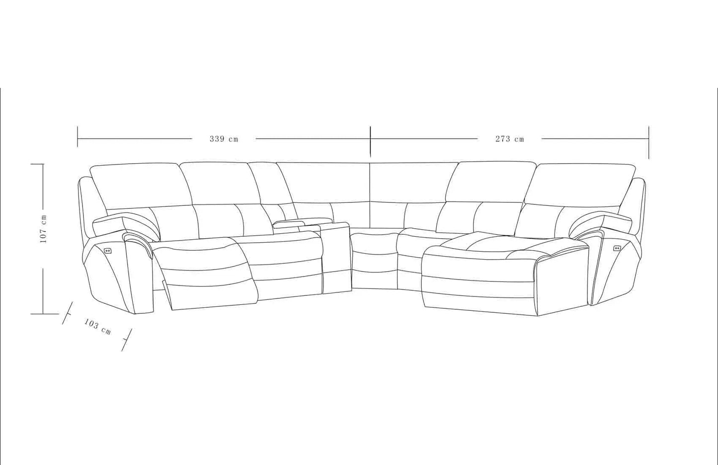 2711 Modern Premium Power Recliner Sectional in Grey Color by ESF Furniture ESF Furniture