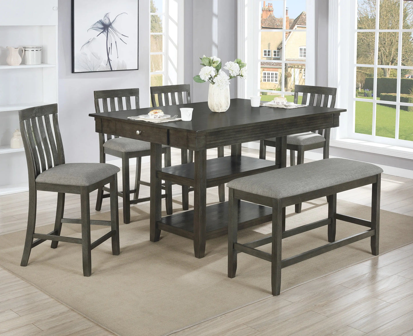 Nina Gray Counter Height Dining Set Crown Mark