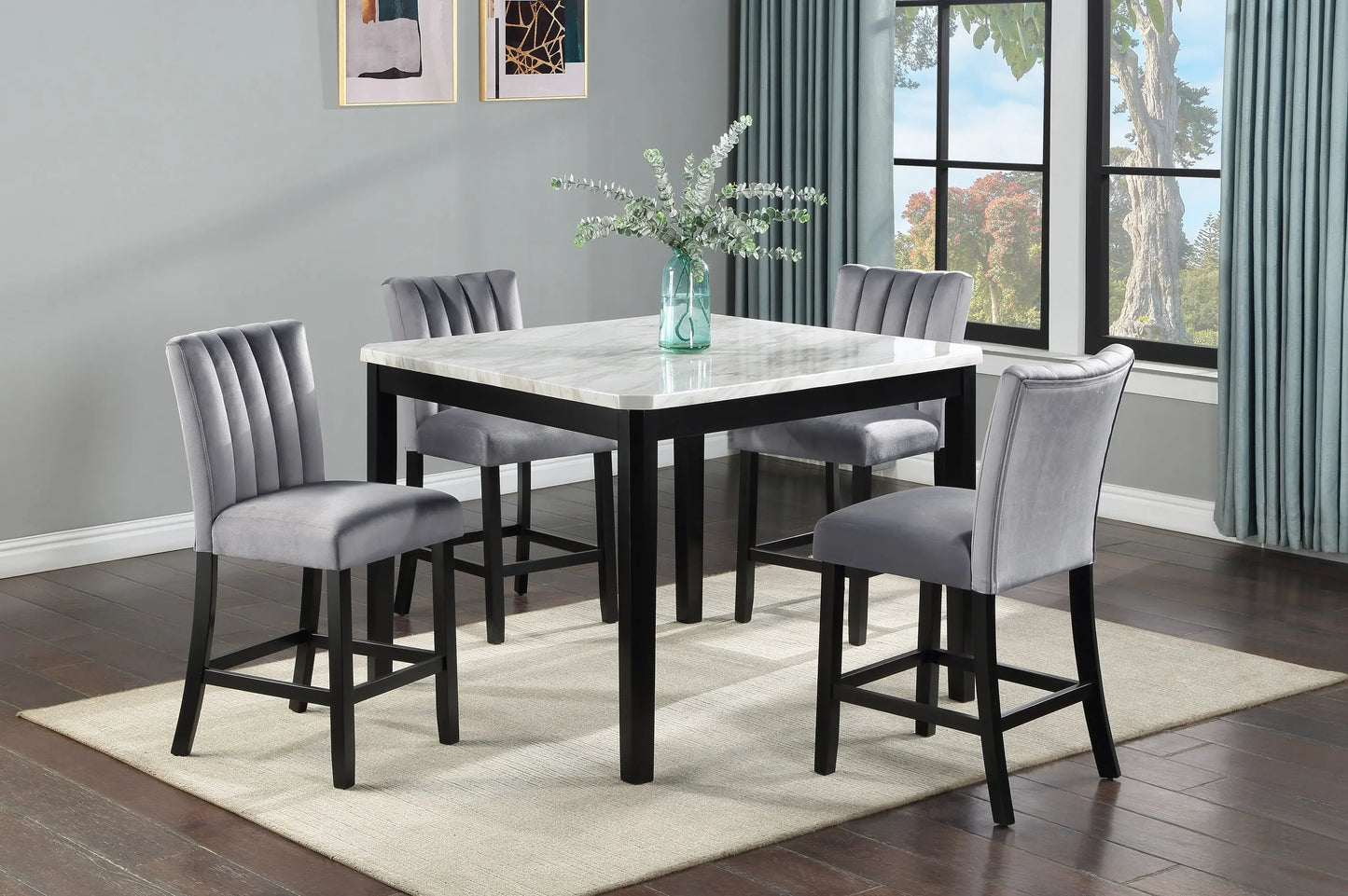 Pascal Black/Gray Square Counter Height Dining Set Crown Mark