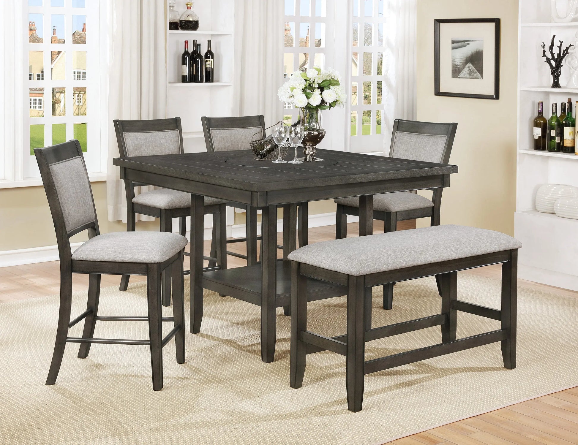 Fulton Gray Counter Height Dining Set Crown Mark