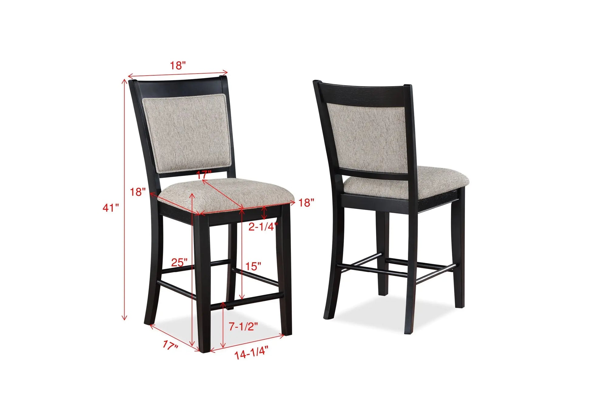 Fulton Light Gray Counter Height Chair, Set of 2 Crown Mark