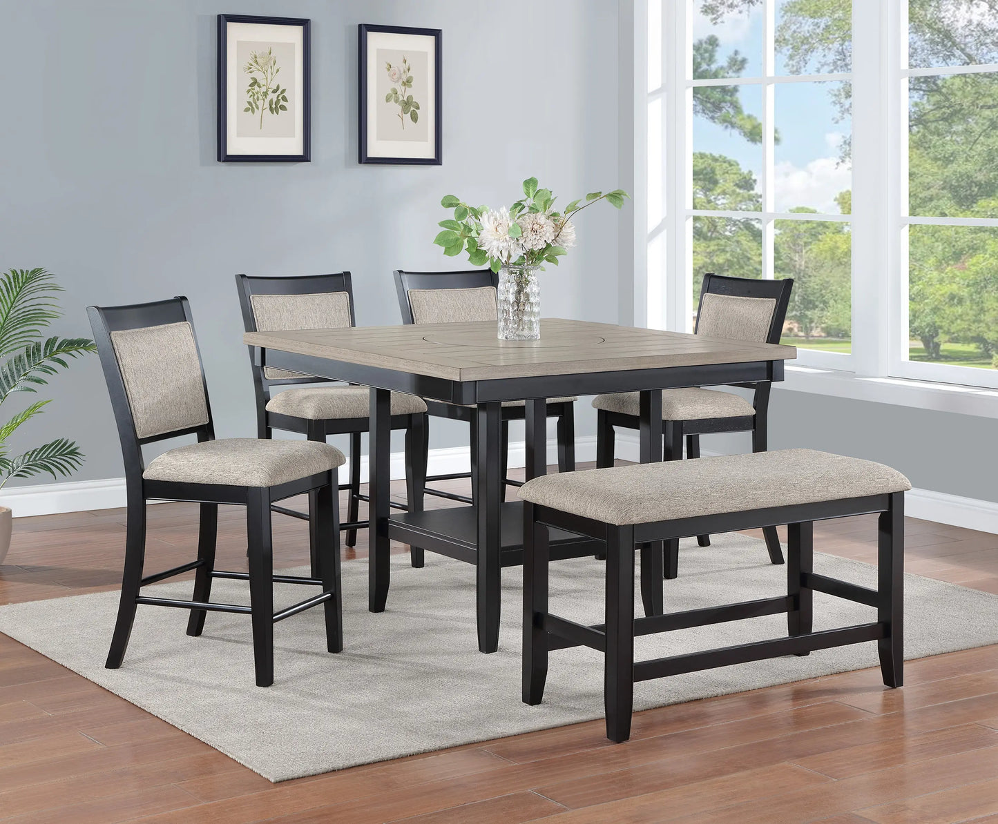 Fulton Charcoal/Light Gray Extendable Counter Height Dining Set Crown Mark