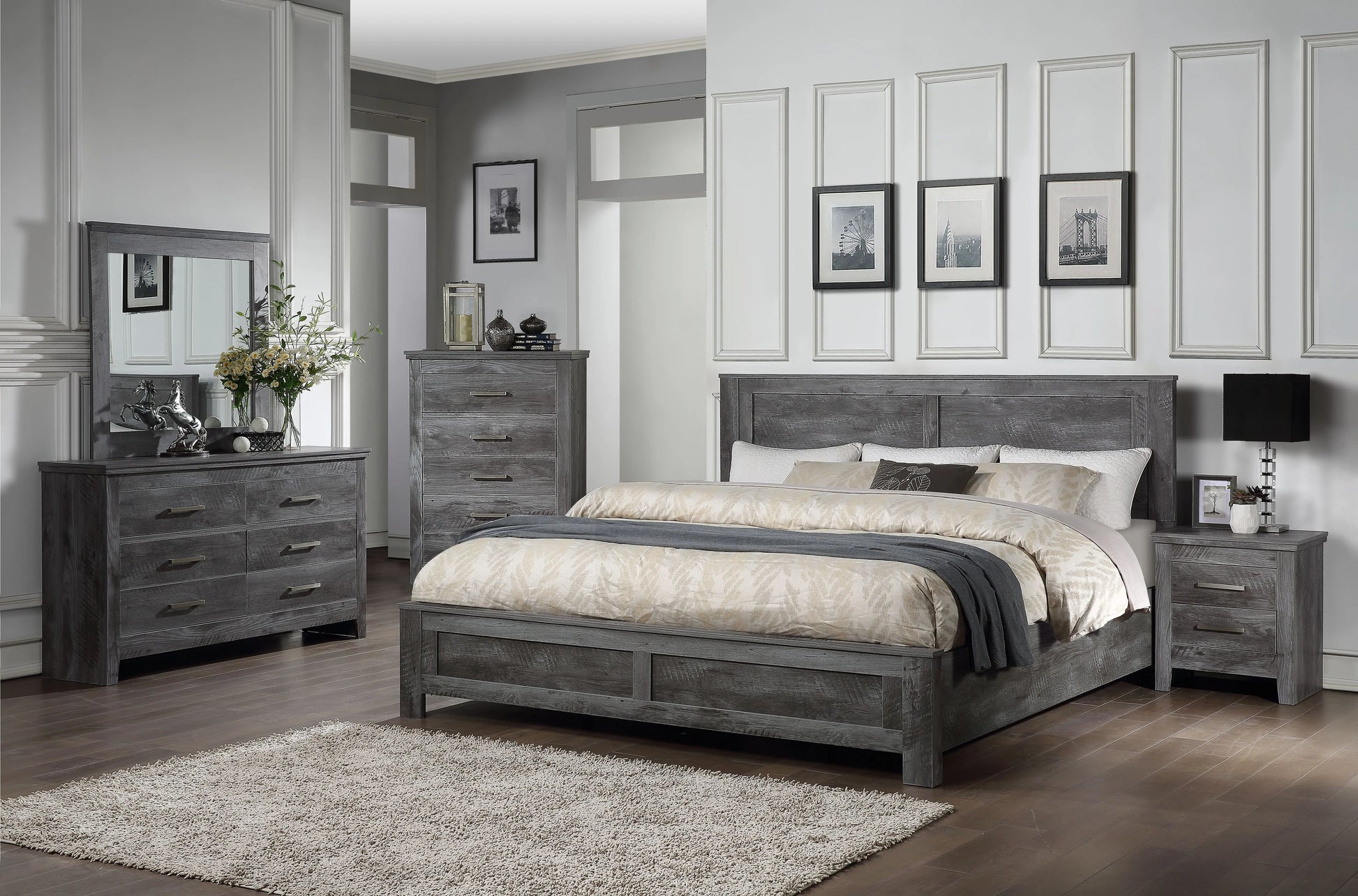 Vidalia Rustic Gray Oak Eastern King Bed ACME East