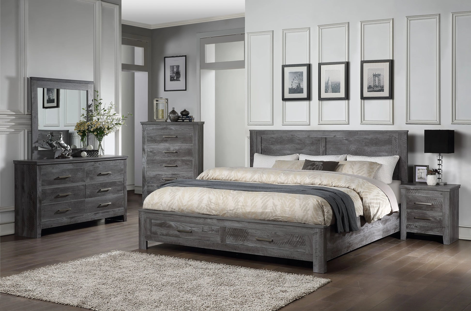 Vidalia Rustic Gray Oak Eastern King Bed (Storage) ACME East