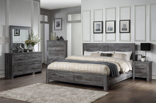 Vidalia Rustic Gray Oak Eastern King Bed (Storage) ACME East