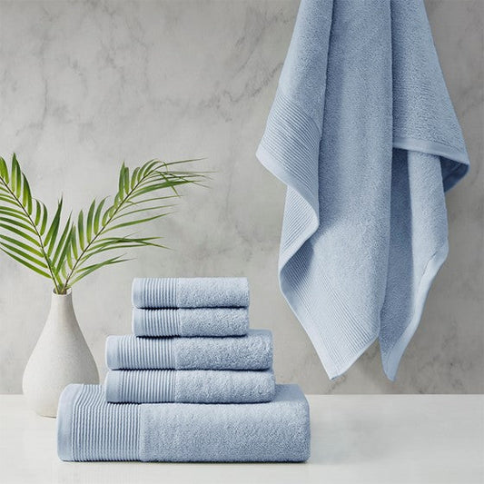 Cotton Tencel Blend Antimicrobial 6 Piece Towel Set Blue Olliix.com