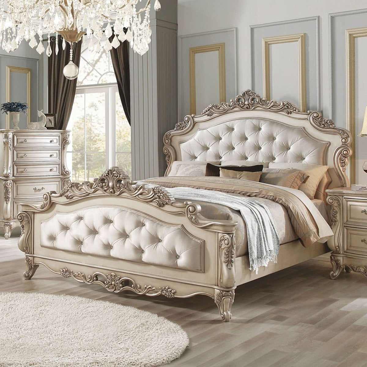 Acme Furniture Gorsedd Queen Panel Bed in Antique White ACME East