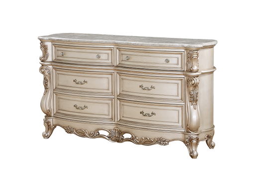 Gorsedd Marble & Antique White Dresser ACME East